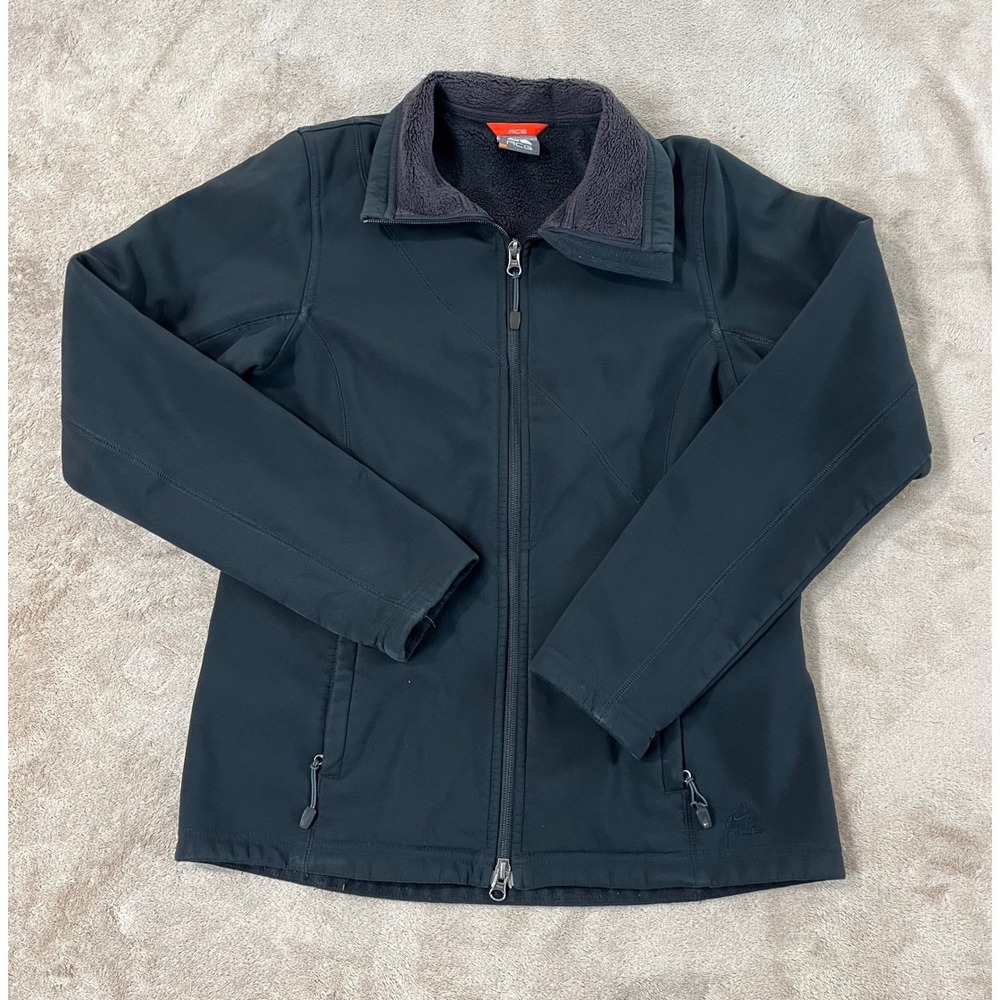 Y2K Nike ACG Fleece Lined Soft Shell Jacket Women Small Black Bring It Back EUC